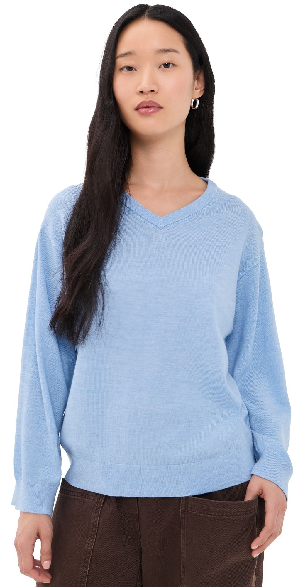 Secular V Neck Long Sleeve Sweater Blue XS