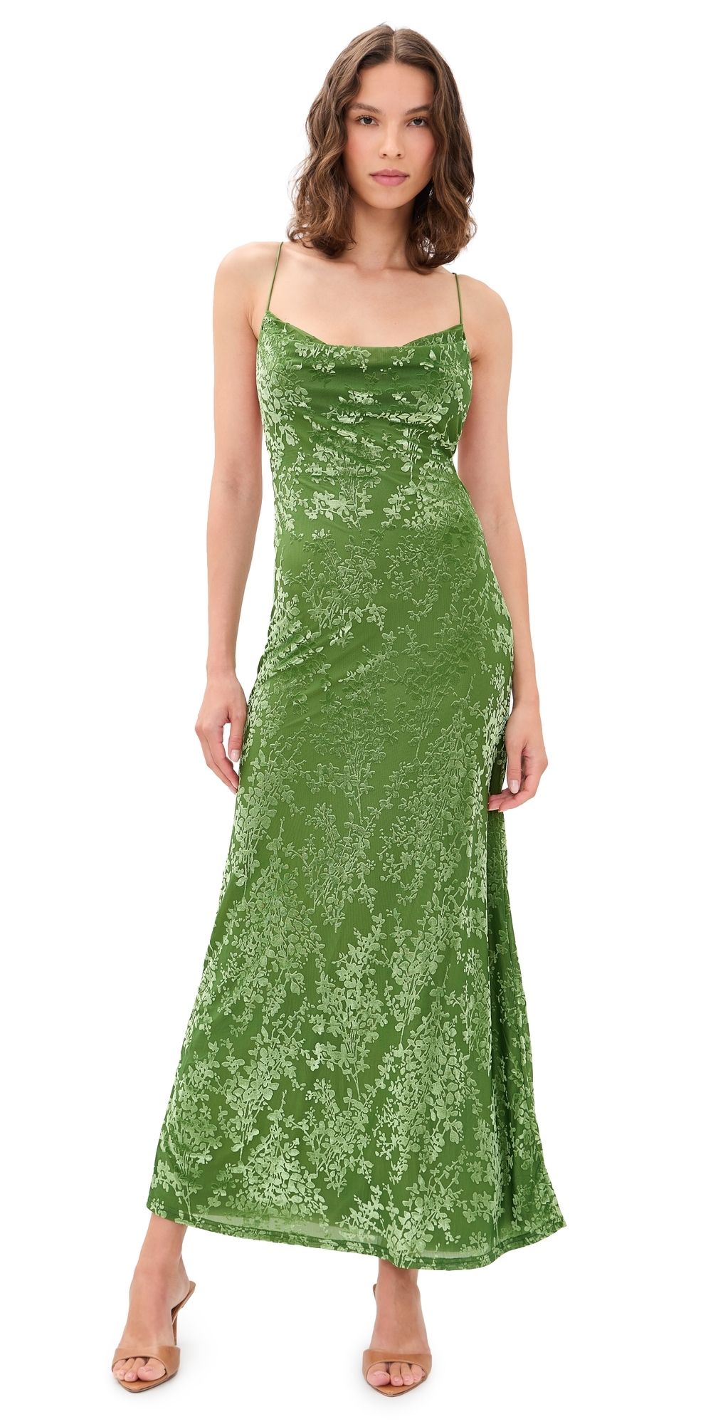 Runaway the Label Lyssa Cowl Cross Back Maxi Dress Palm S