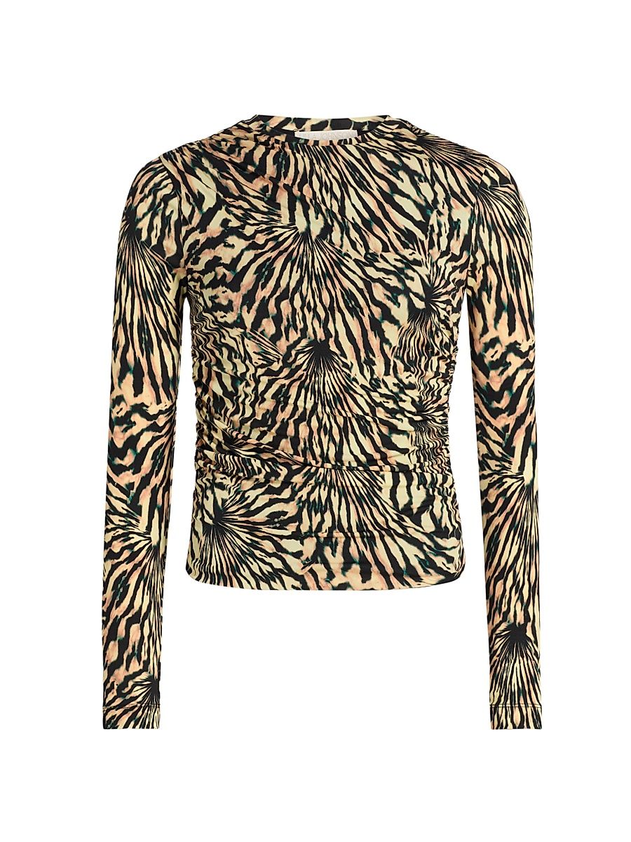 Women's Nova Ruched Tiger-Print Long-Sleeve Top - Celestite - Size Small