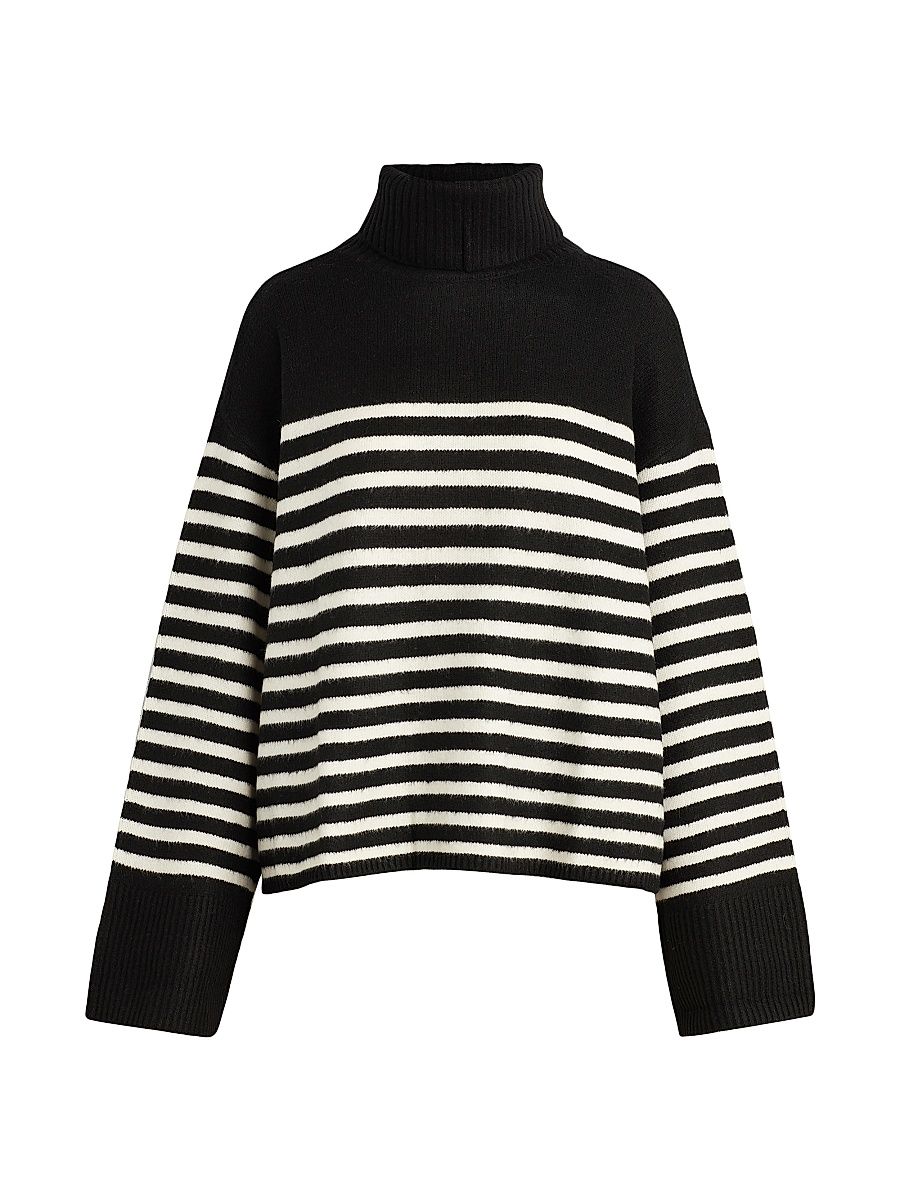 Women's The Penelope Striped Turtleneck Sweater - Black With White - Size Large