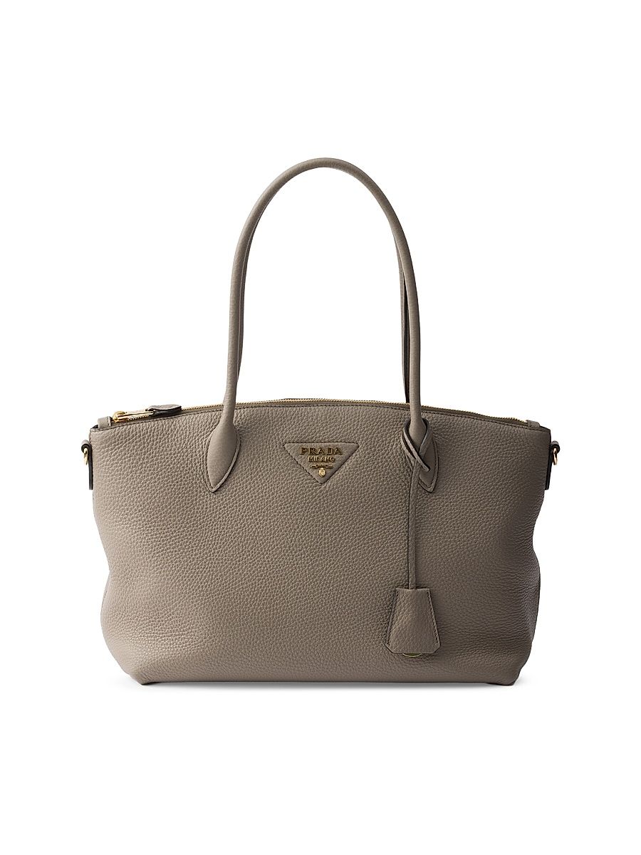 Women's Large Leather Tote Bag - Grey