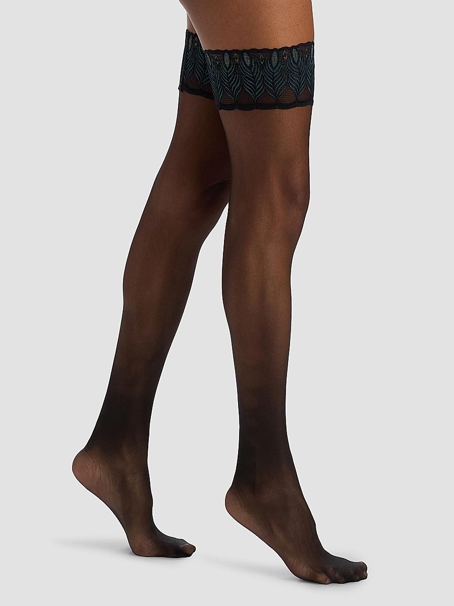 Falke Women's Lunelle 8 Stay Up Stockings - Black - Size 9.5