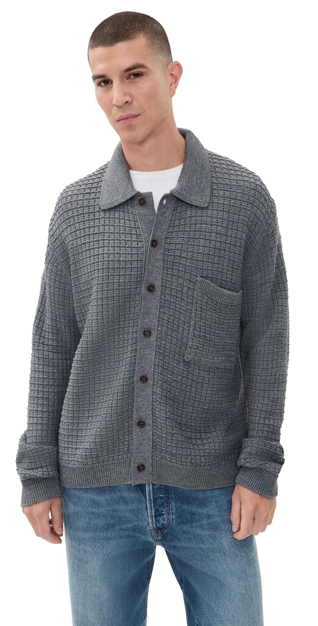 Universal Works Charlie Waffle Cardigan Grey L