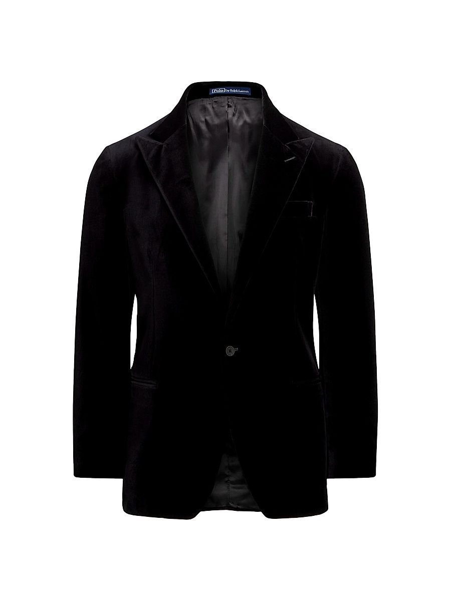 Men's Velvet Single-Breasted Blazer - Black - Size 38