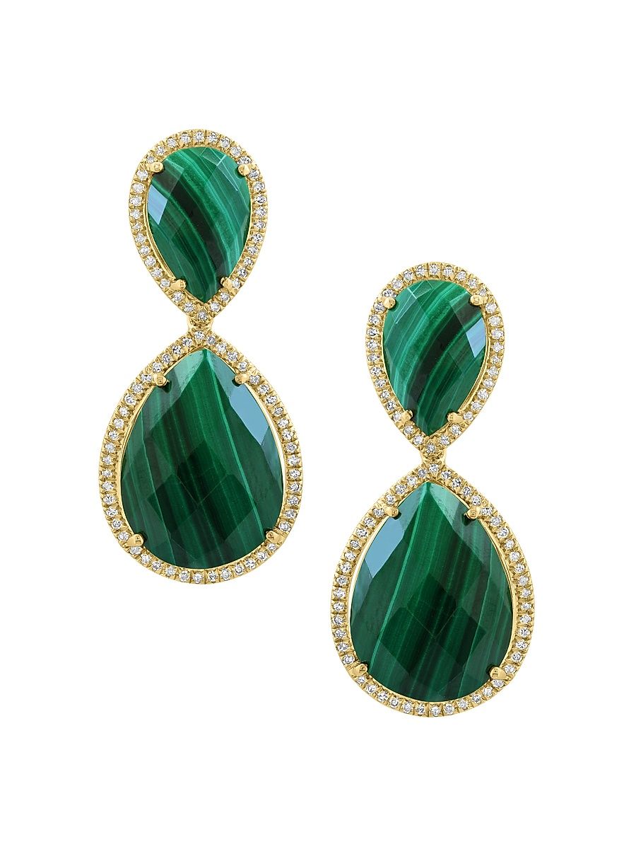 Women's 14K Yellow Gold, Malachite & 0.48 TCW Diamond Earrings - Yellow Gold