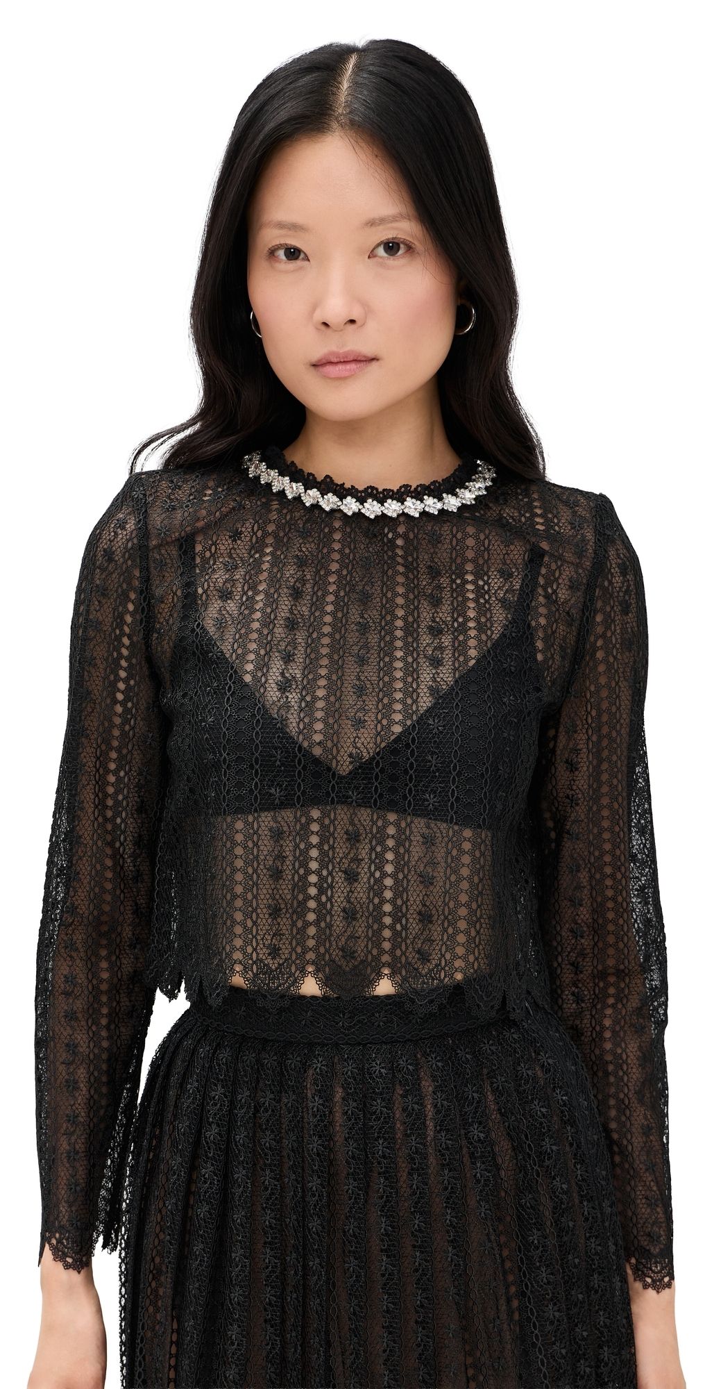 Self Portrait Black Organza Lace Top Black 8