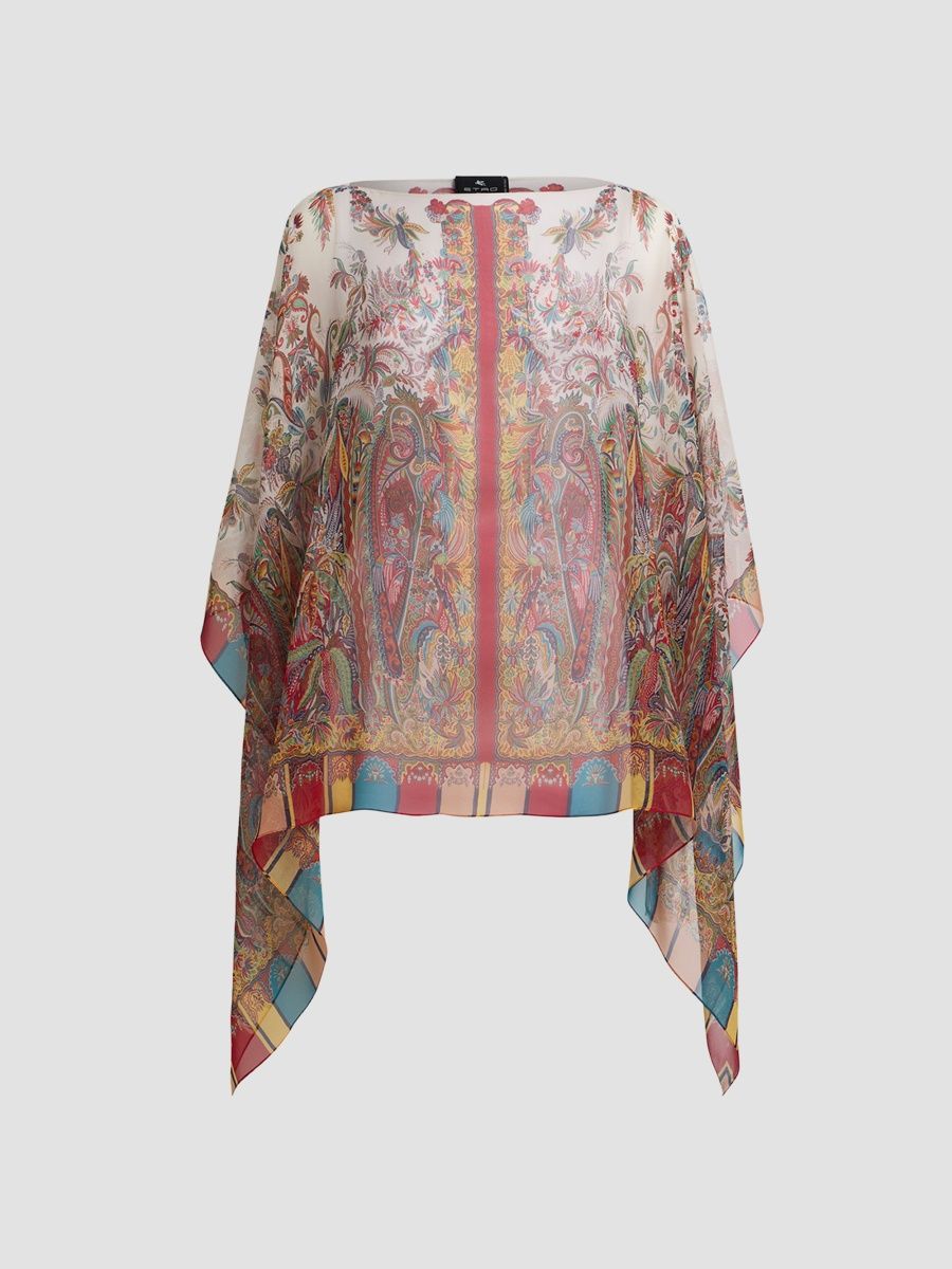 Etro Women's Paisley Foliage Motif Silk Poncho - White