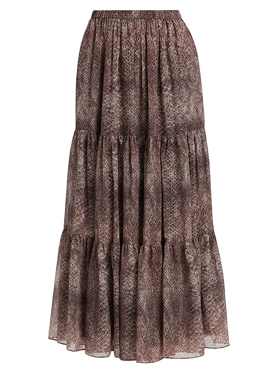 Women's Nicole Snakeskin Print Chiffon Maxi Skirt - Natural Multi - Size XL
