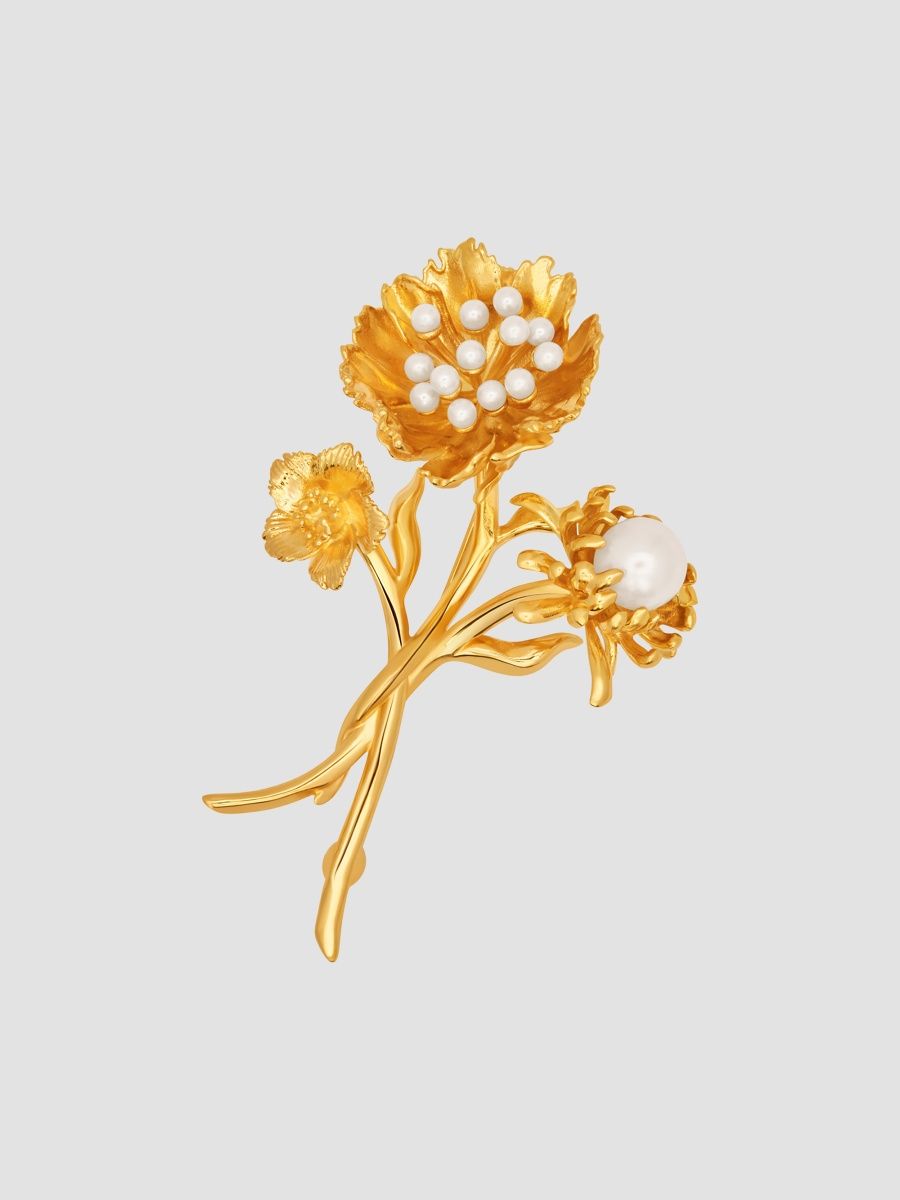 Oscar de la Renta Women's Goldtone & Imitation Pearl Flower Brooch - Gold