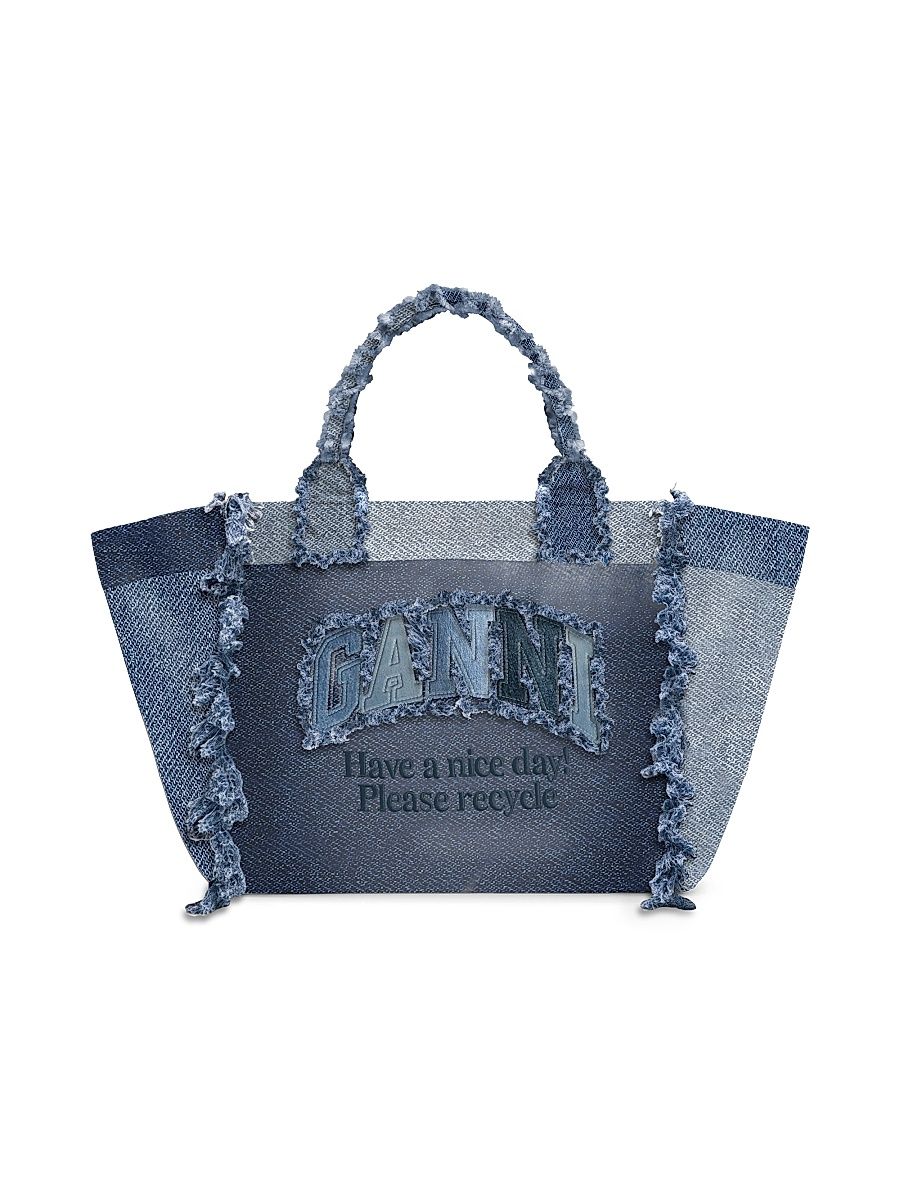Women's Small Trapeze Logo Denim Shopper Tote Bag - Dark Blue Vintage