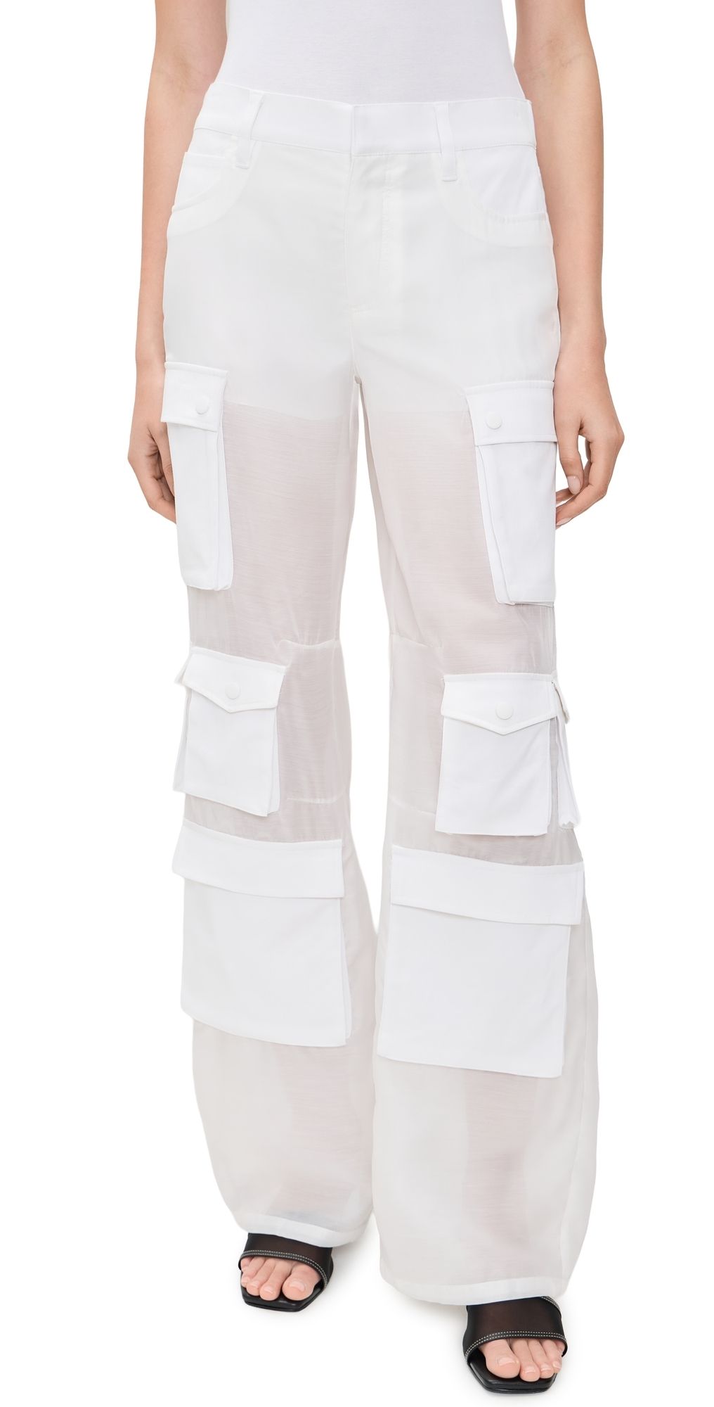 ALICE + OLIVIA Olympia Sheer Combo Cargo Pants Off White 4