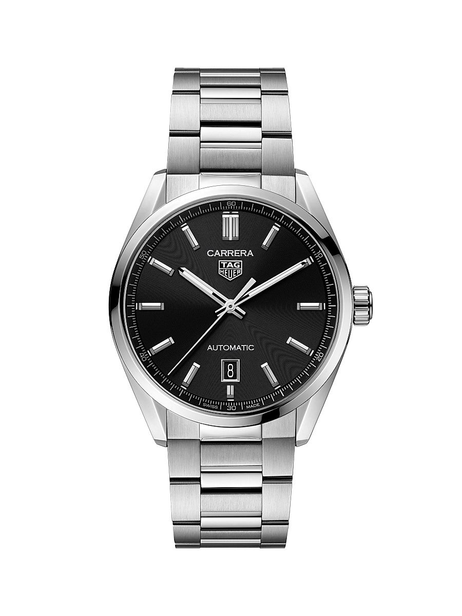 Carrera Stainless Steel & Black Dial Automatic 39MM Bracelet Watch - Silver