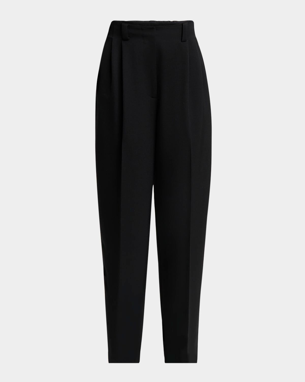 Slashed Double-Pleated Tapered-Leg Trousers