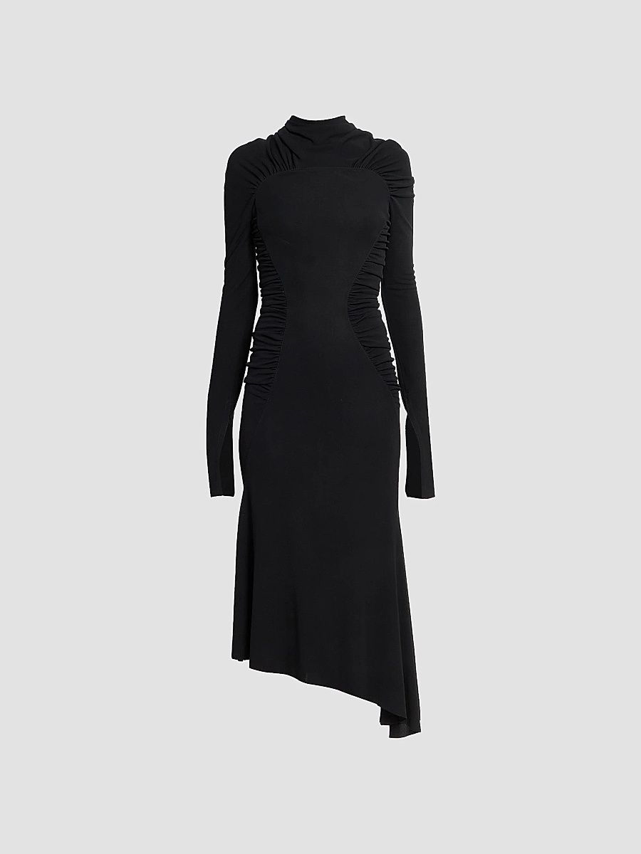 Victoria Beckham Women's Gathered Long-Sleeve Midi Dress - Black - Size 0