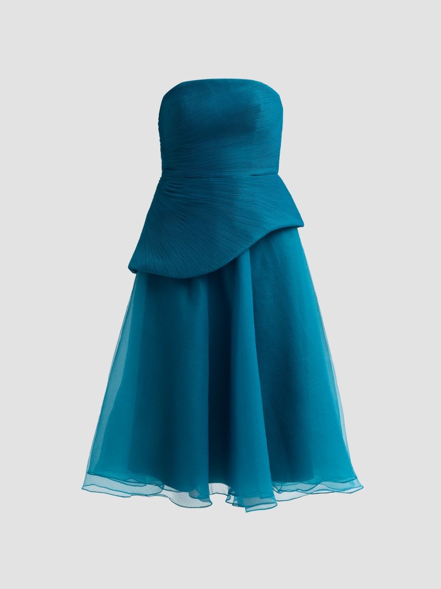 Theia Women's Veda Organza Strapless Midi Dress - Night Swim - Size 16