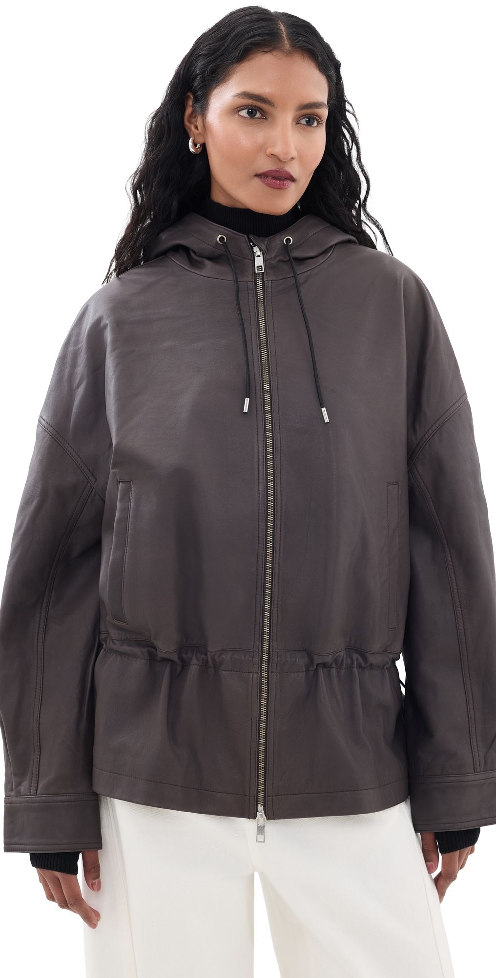 STAUD Gondola Lambskin Leather Jacket Earth M/L