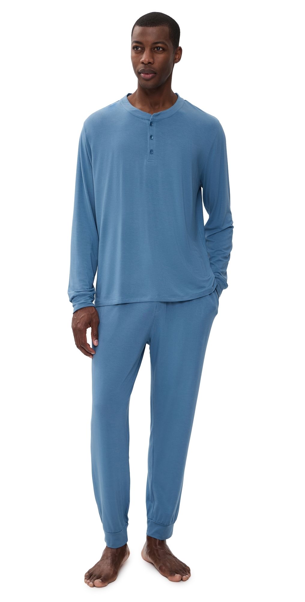 Eberjey Henry Long Pajama Set Slate Blue S