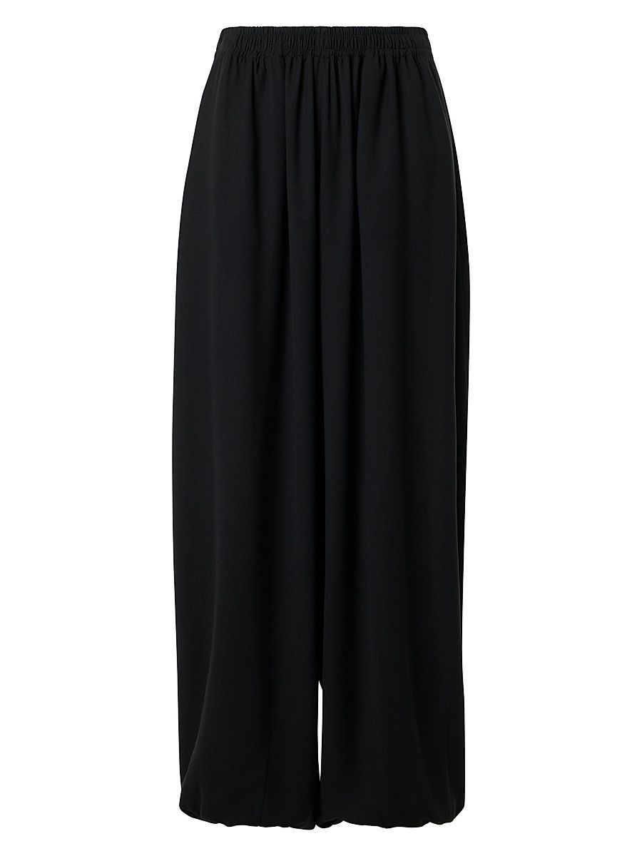 Women's Crepe Mid-Rise Wide-Leg Elasticized Pants - Black - Size 14