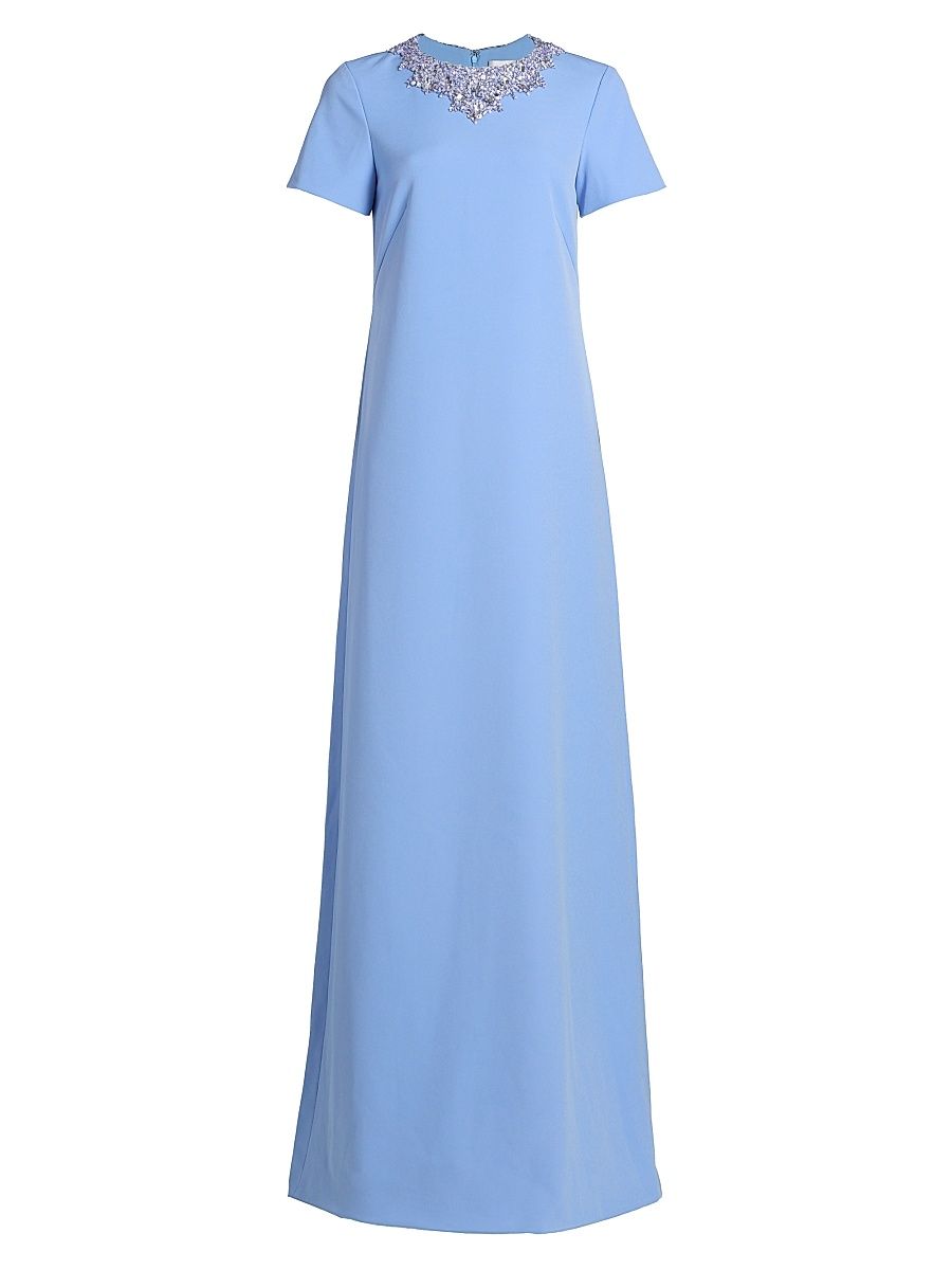 Women's Embellished Neckline Crêpe A-Line Gown - Sky Blue - Size 8
