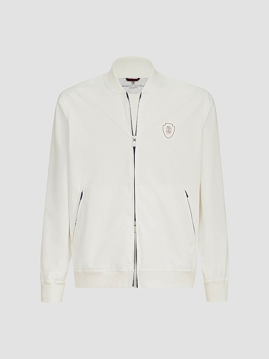 Men's Nylon Sweatshirt with Logo and Zipper - White - Size XXL