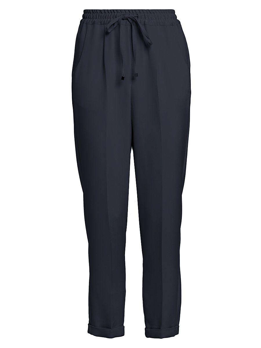 Women's Drawstring Stretch Silk Pants - Navy - Size 4
