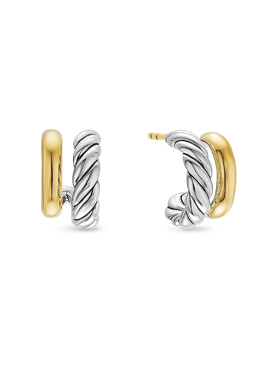 Women's Mercer Double Hoop Huggie Earrings in Sterling Silver with 18K Yellow Gold, 13.5MM - Silver
