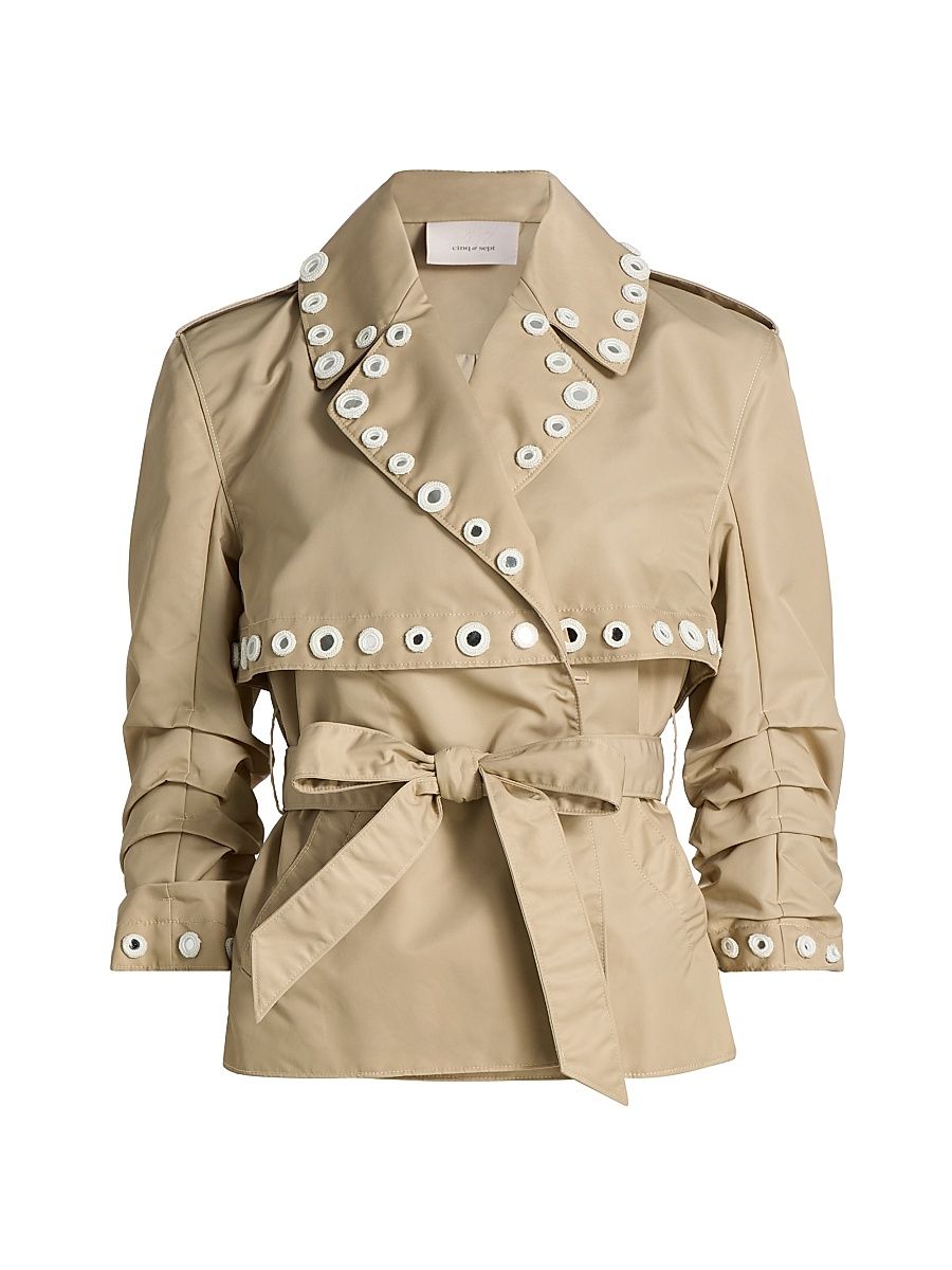 Women's Yates Crochet Mirrors Crop Trench Jacket - Khaki Ivory - Size XS