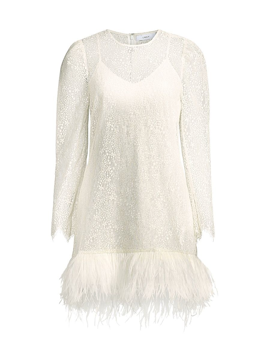 Women's Joyce Feather-Embellished Lace Minidress - White - Size 2