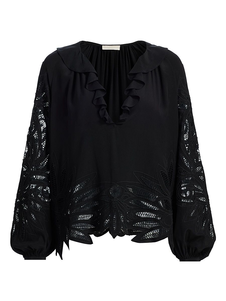 Women's Adonis Silk Puff-Sleeve Blouse - Noir - Size 2