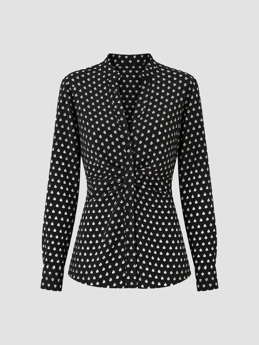 Callas Milano Women's Blake Slim Draped Shirt - Black Dots - Size 14