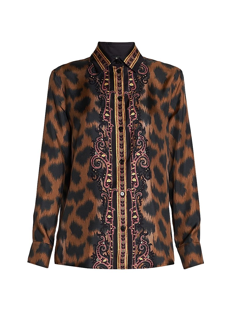Women's Animal Paisley Silk Shirt - Placeholder - Size 12