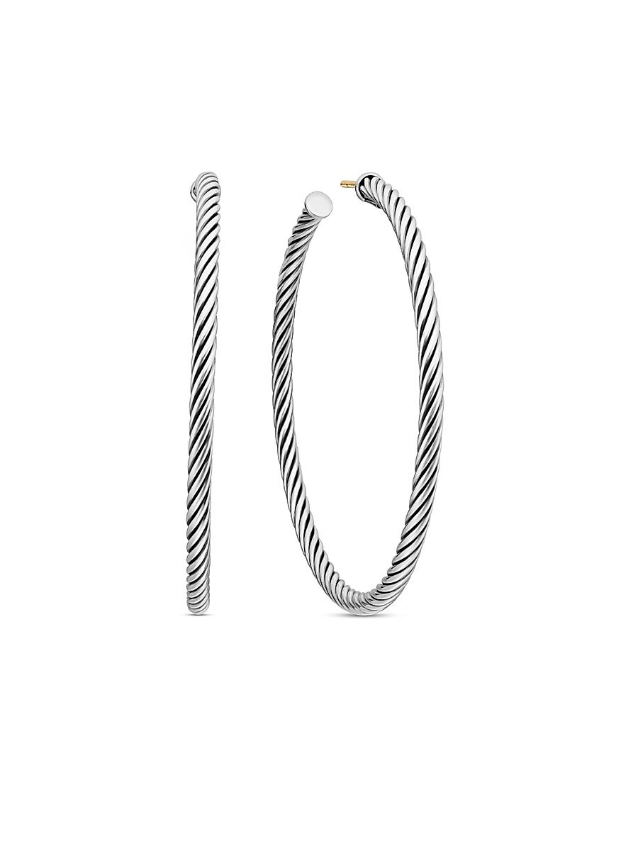Women's Cable Hoop Earrings in Sterling Silver, 2in - Silver