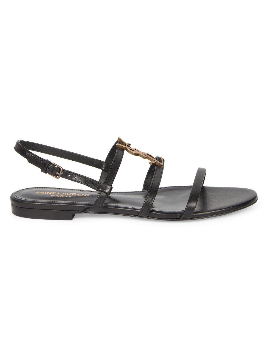 Saint Laurent Women's Cassandra Leather Slingback Sandals - Nero - Size 7