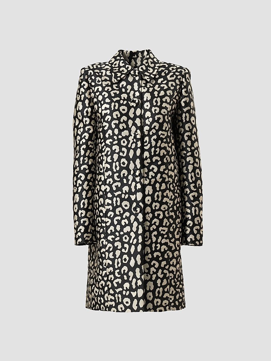 Carolina Herrera Women's Leopard Spread-Collar Coat - Black Ivory - Size 2