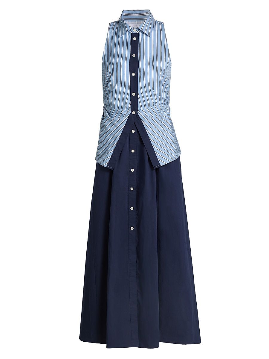 Women's Hannah Striped Cotton Midi-Dress - Cloudy Blue Optic White - Size 2