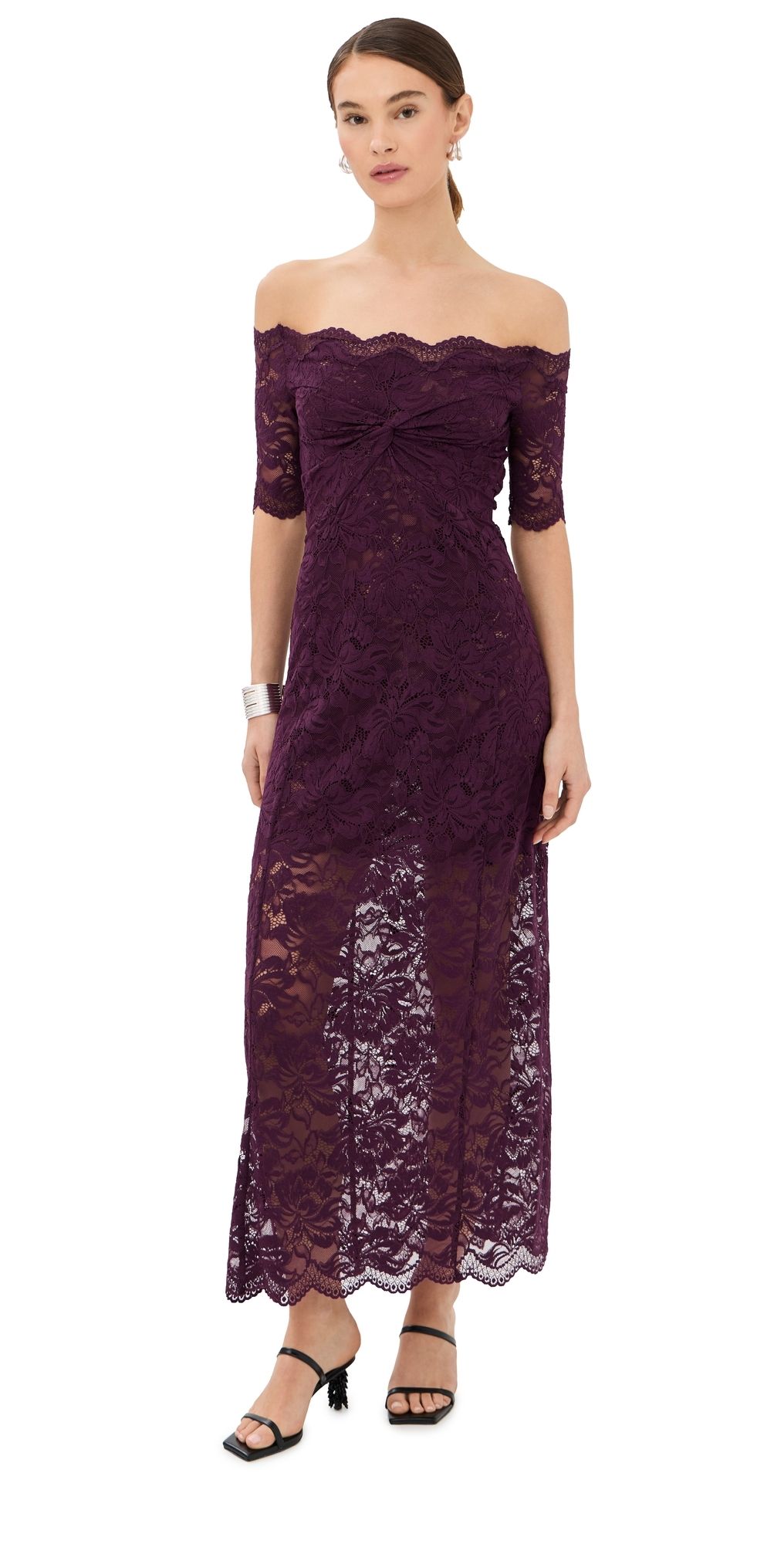 rabanne Twisted Stretch Lace Dress Magenta Purple 36