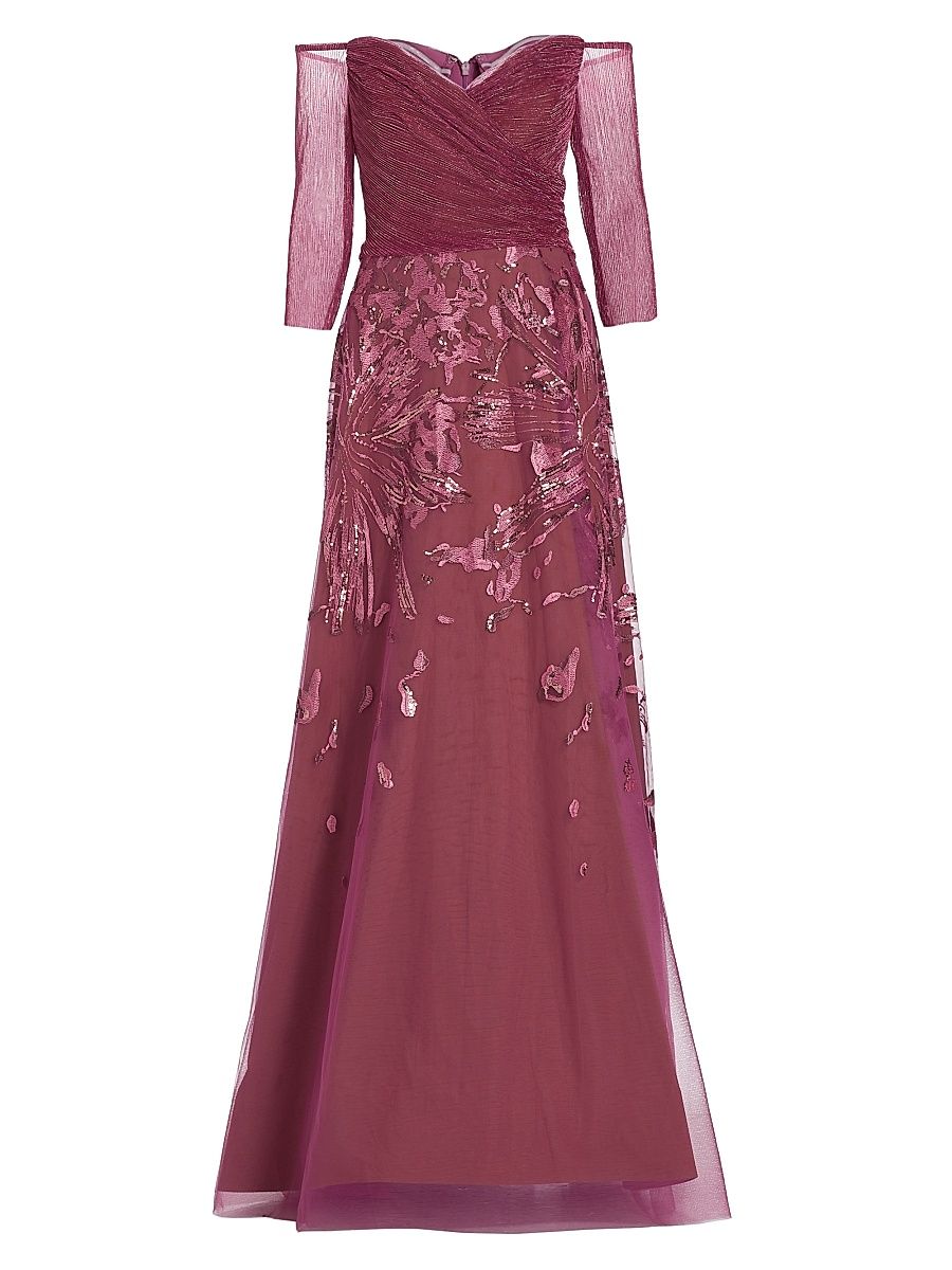 Women's Metallic Embroidered Tulle Gown - Pink - Size 20