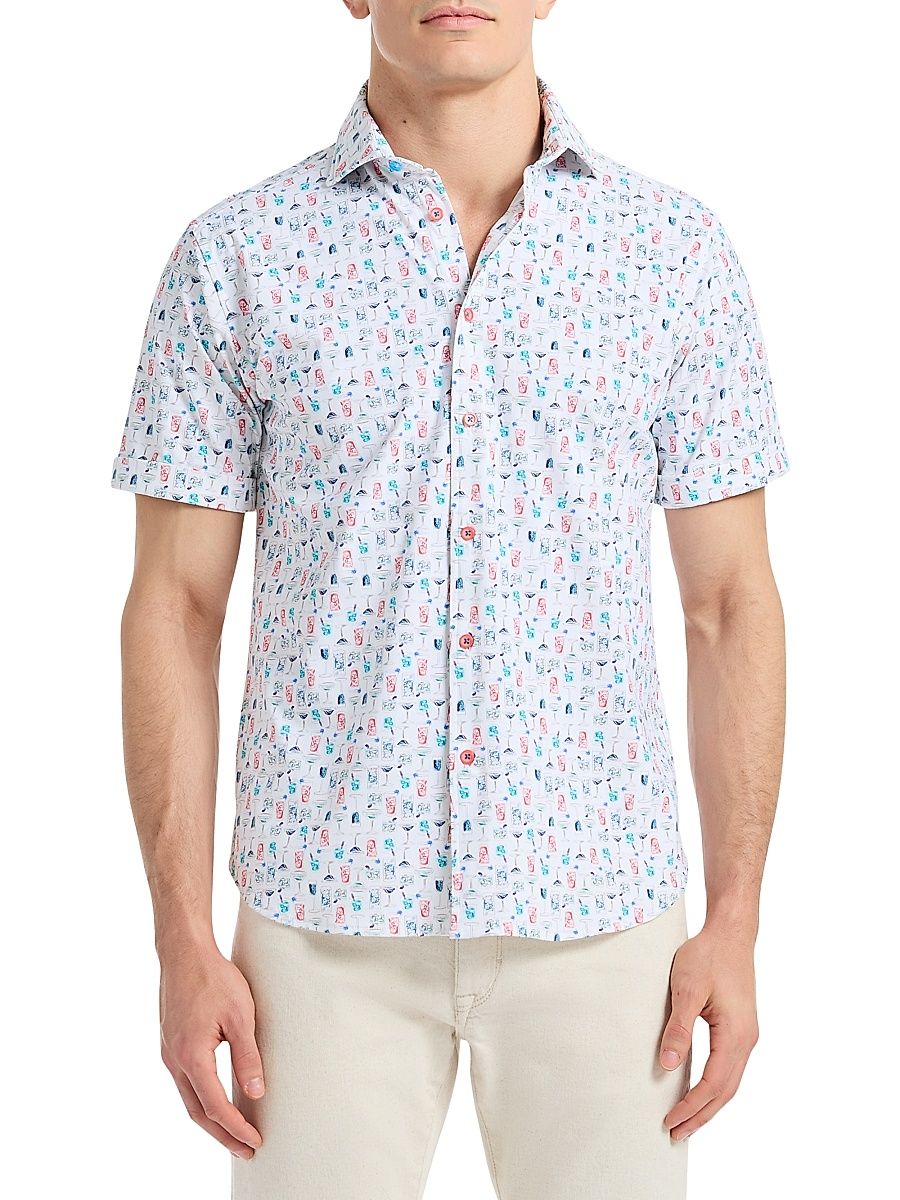 Men's Mix N Match Printed Knit Short-Sleeve Shirt - White - Size Medium
