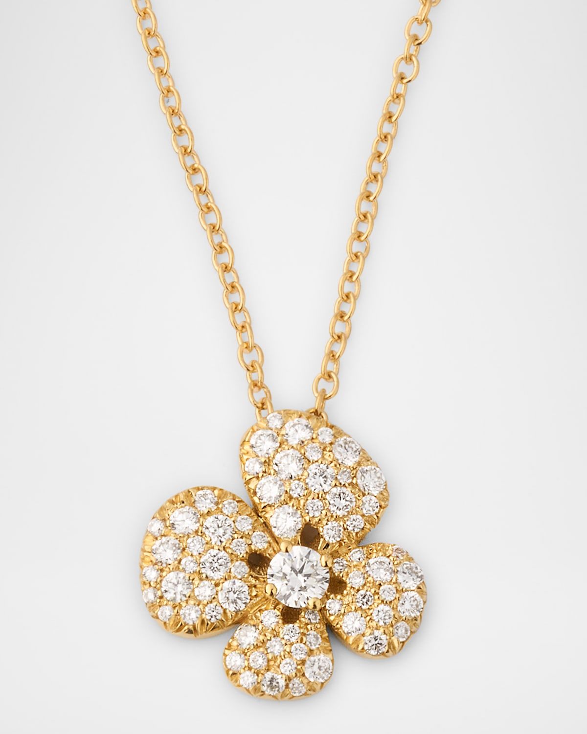 18K Yellow Gold Flower Pendant Necklace with Diamonds