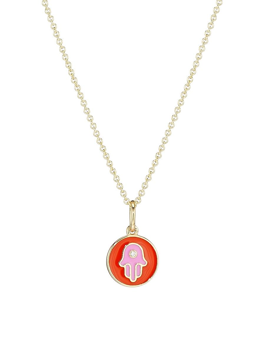 Women's 14K Yellow Gold, Diamond & Enamel Hamsa Pendant Necklace