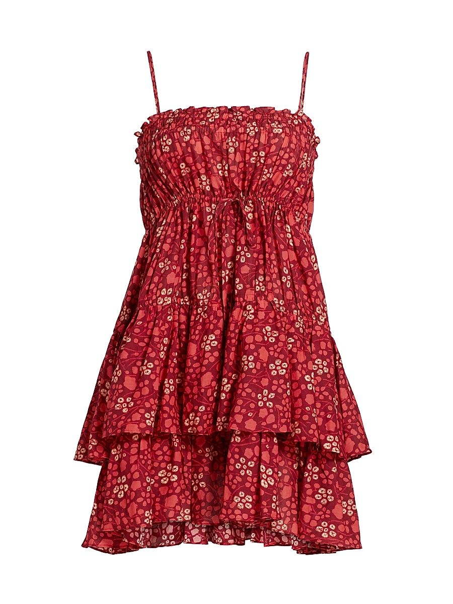 Women's Kalila Abstract Drawstring Empire Waist Cover-Up - Coral - Size Large