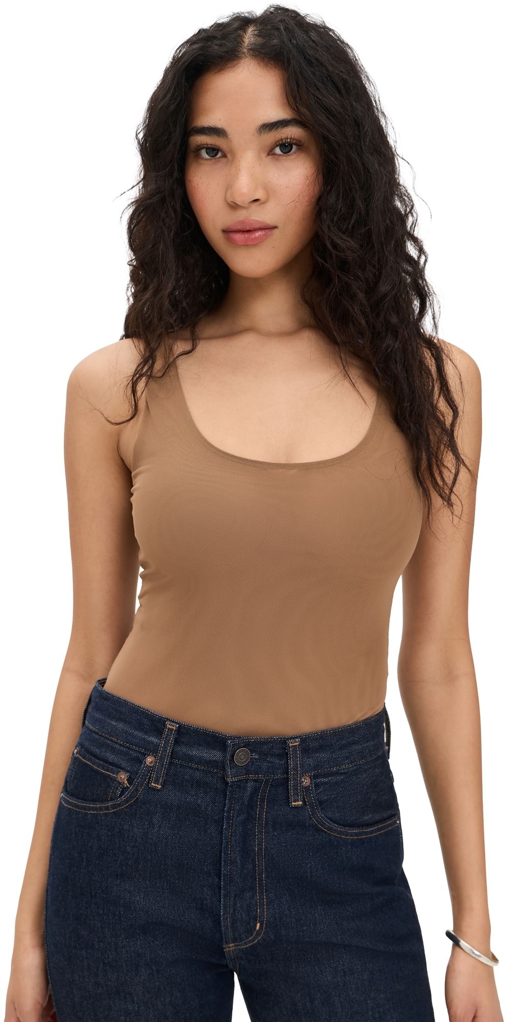 L'AGENCE Kalea Scoop Neck Tank Thong Bodysuit Dark Macchiato XXL