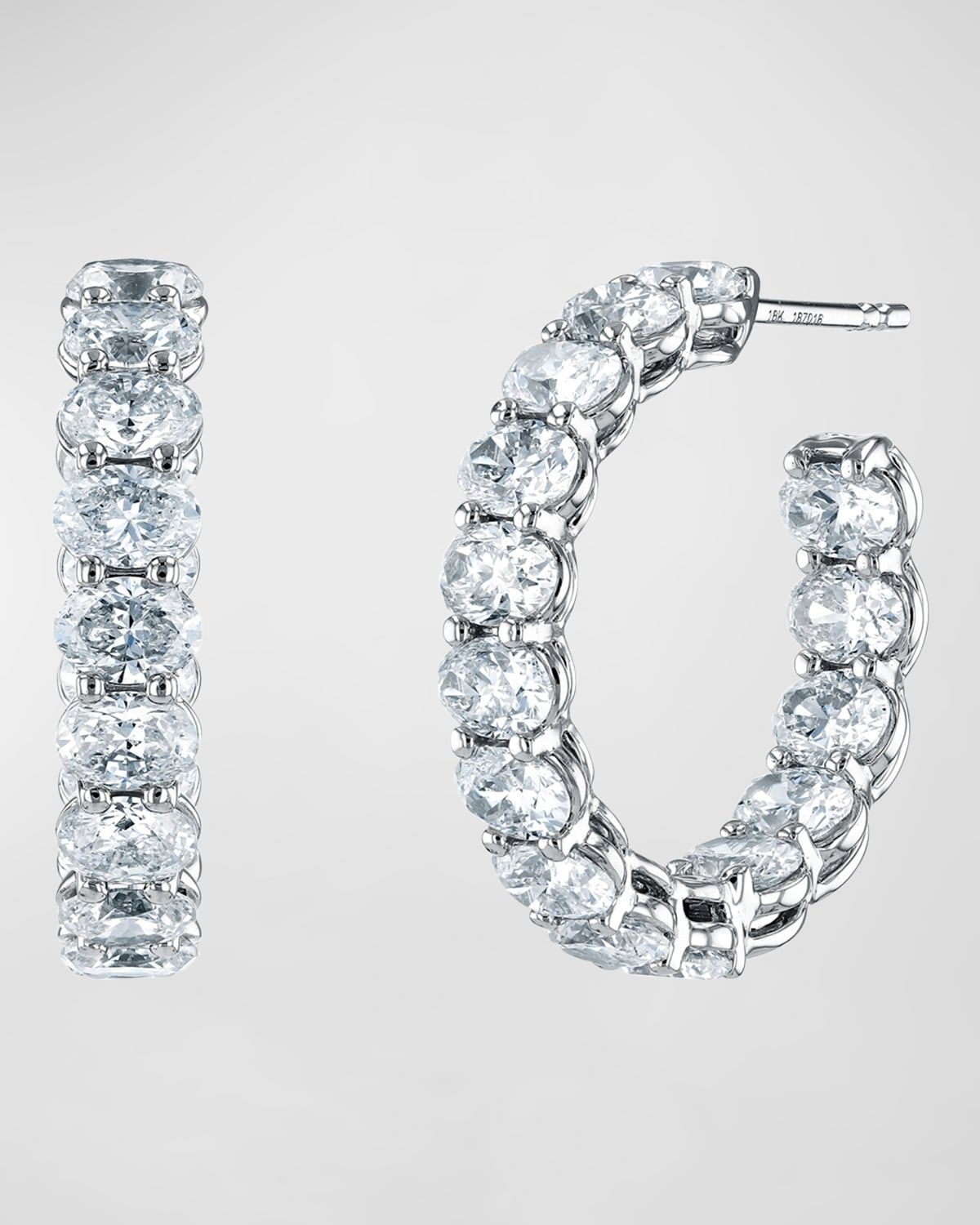 18K Gold East-West Oval-Cut Diamond Hoop Earrings, 9.9tcw/1"L