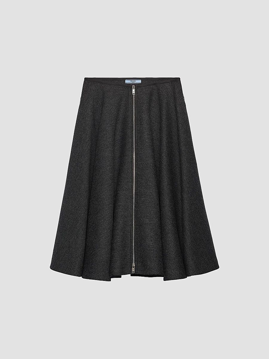 Women's Double Wool Midi-Skirt - Grey - Size 10