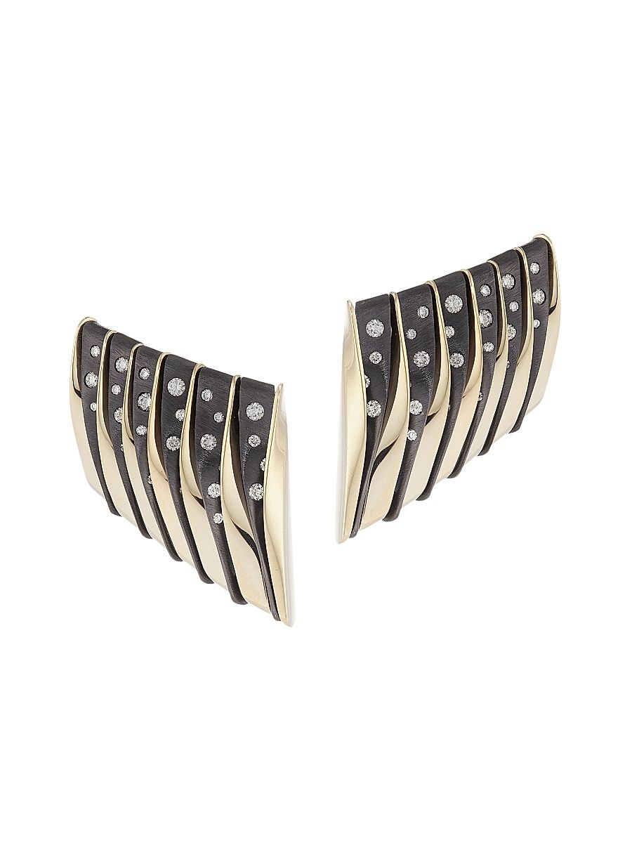 Women's Coucher De Soleil 18K White Gold, Bronze & White Diamond Earclips - White Gold