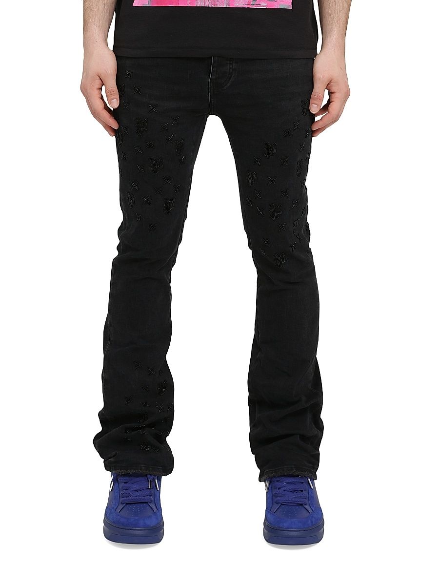 Men's P004 Beaded Monogram Flare Jeans - Black - Size 40