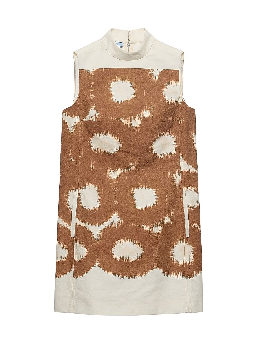 Women's Printed Canvas Mini-Dress - Brown - Size 0