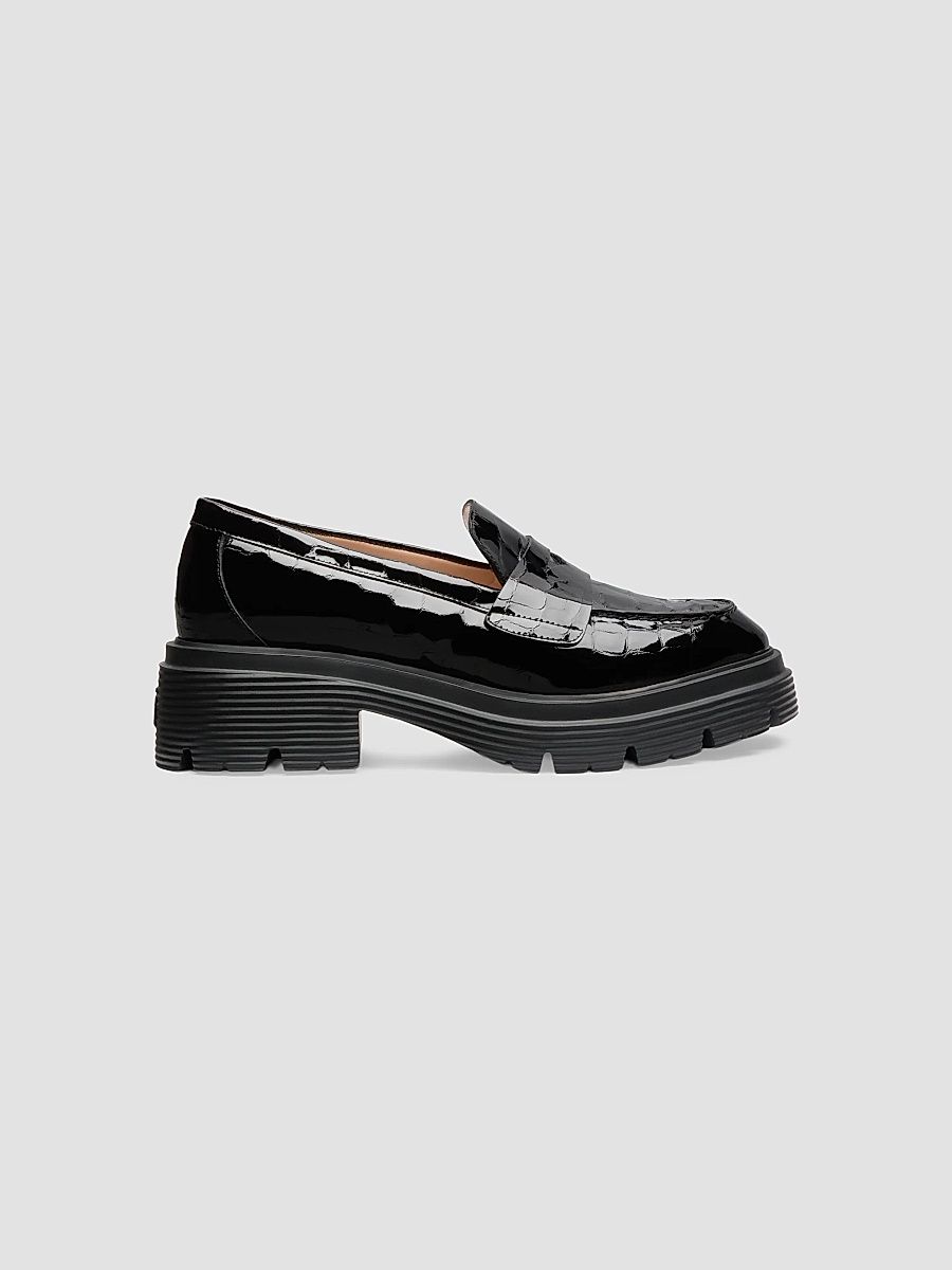 Women's Hudson 20MM Croc-Embossed Patent Leather Penny Loafers - Black - Size 10