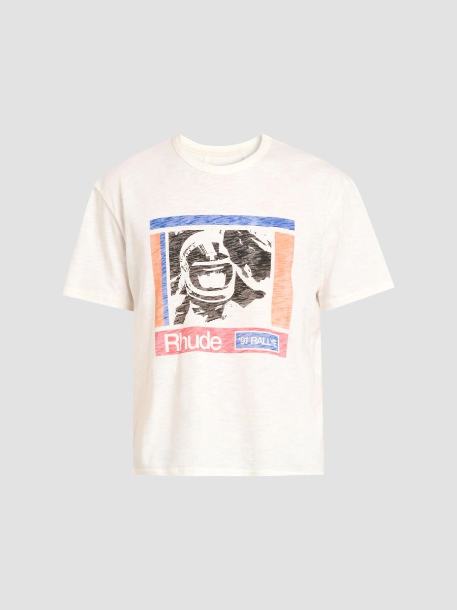 Rhude Men's Helmethead Rallye Graphic Cotton T-Shirt - White Multi - Size Large