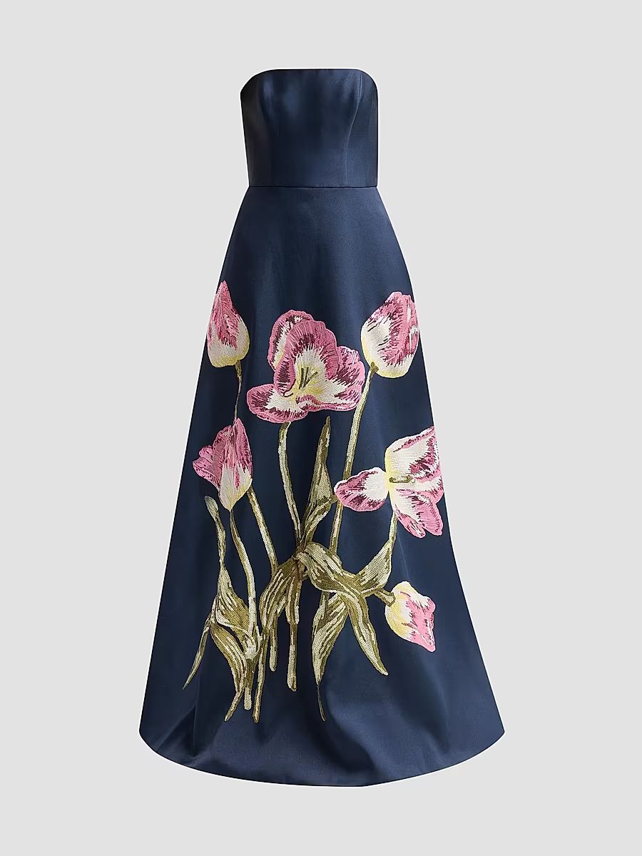 Women's Brocade Strapless Watteau Gown - Navy - Size 14